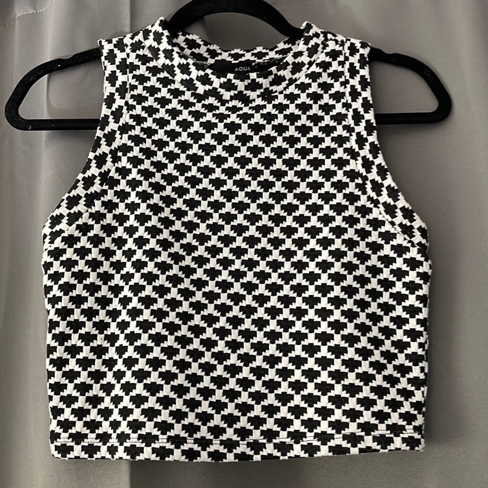Aqua White and Black Printed Crop Top - Size S